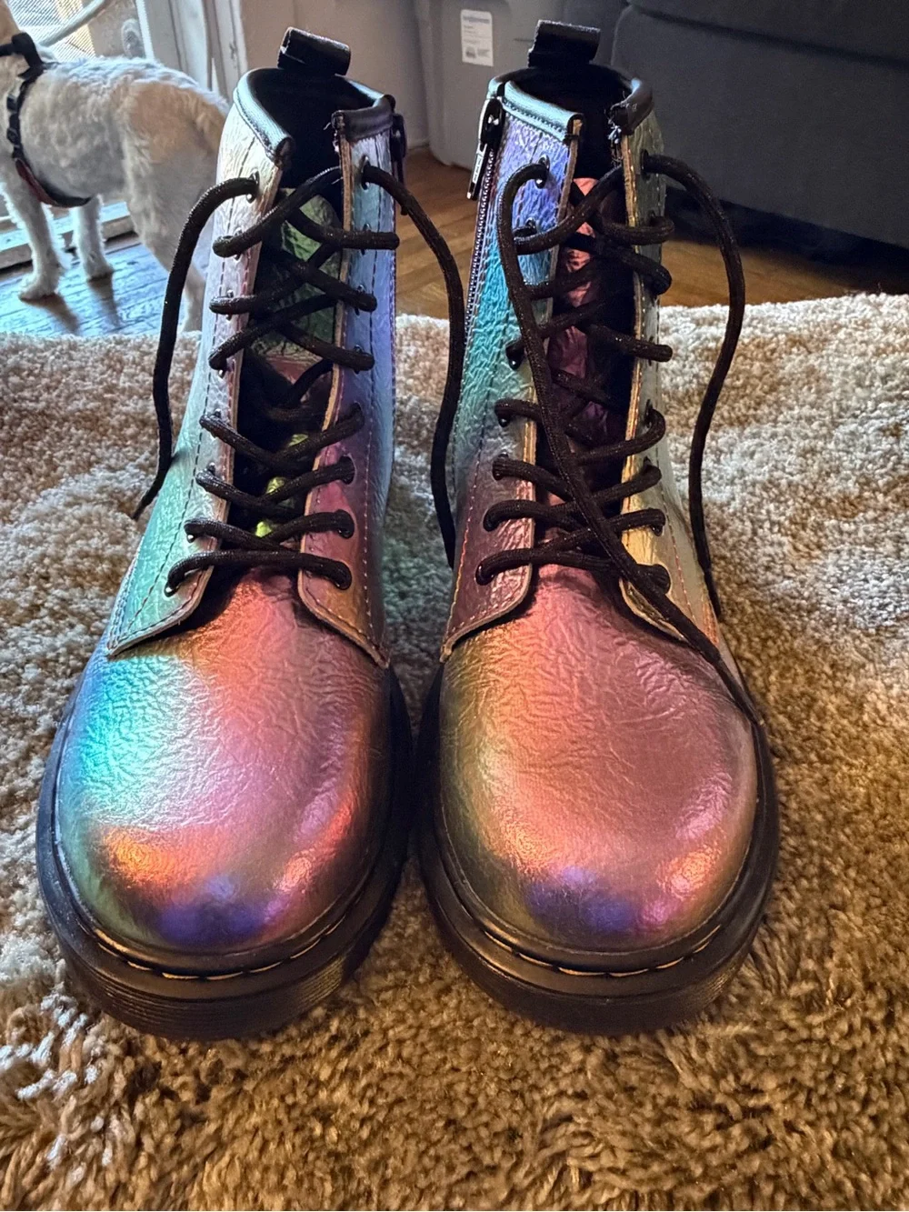 Dr. Martens Iridescent Holographic Lace-Up Combat Boots girls size 3